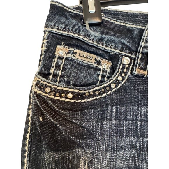 LA Idol USA Womens Embellished capri Jeans Size 9 Mid Rise Rhinestone Pockets Co - Picture 8 of 9